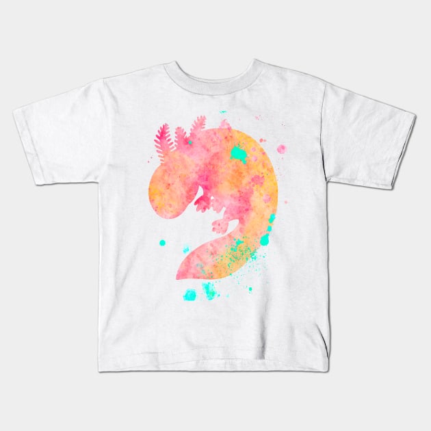 Pink Axolotl Watercolor Painting Kids T-Shirt by Miao Miao Design